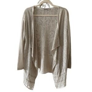 B4 Elena Baldi Open Front Cardigan Beige Excellent Lagenlook Lace Trim